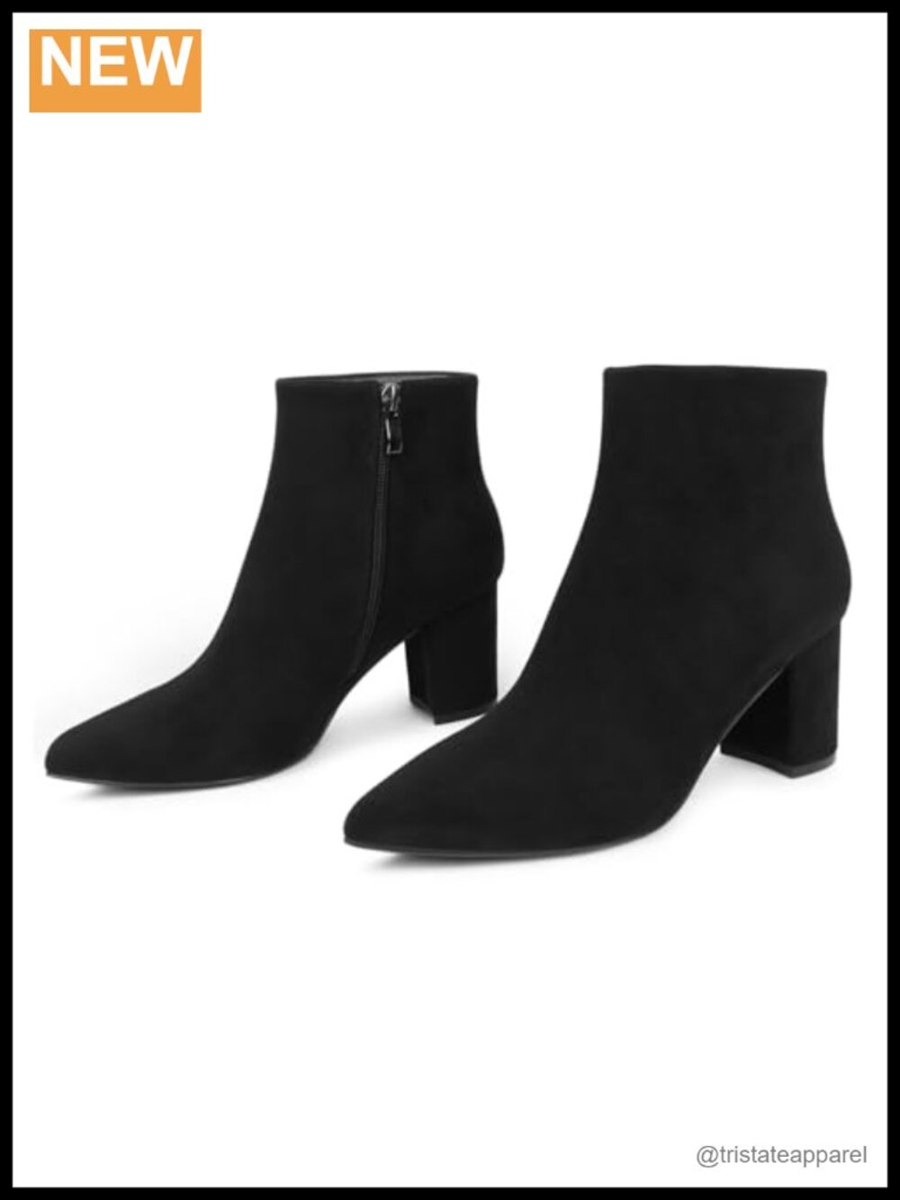 Women's Ankle Boots Chunky Block Heel Pointed Toe Zipper Faux Leather
